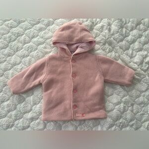Petit Bateau French Knit Hooded Button Down Jacket Lined Petal Pink Sz 12m